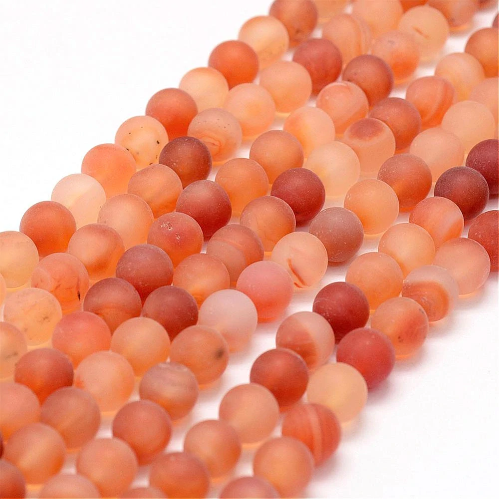 Achát proužkatý matný, oranžový, 8 mm, šňůra 38 cm (cca 46 korálků)