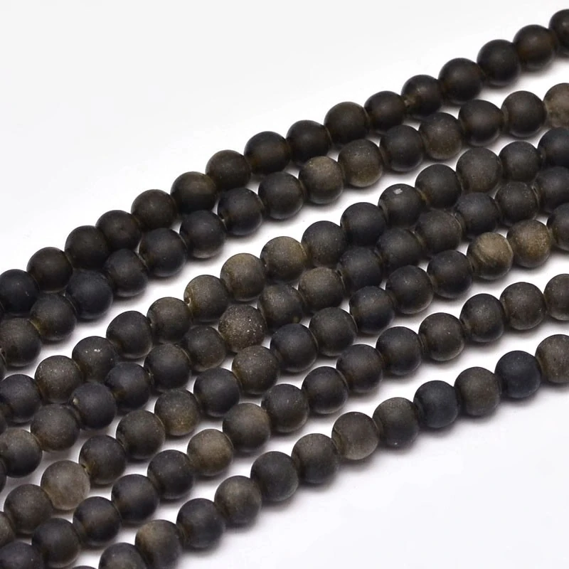 Obsidián zlatý matný, 4 mm, šňůra 38 cm (cca 95 korálků)