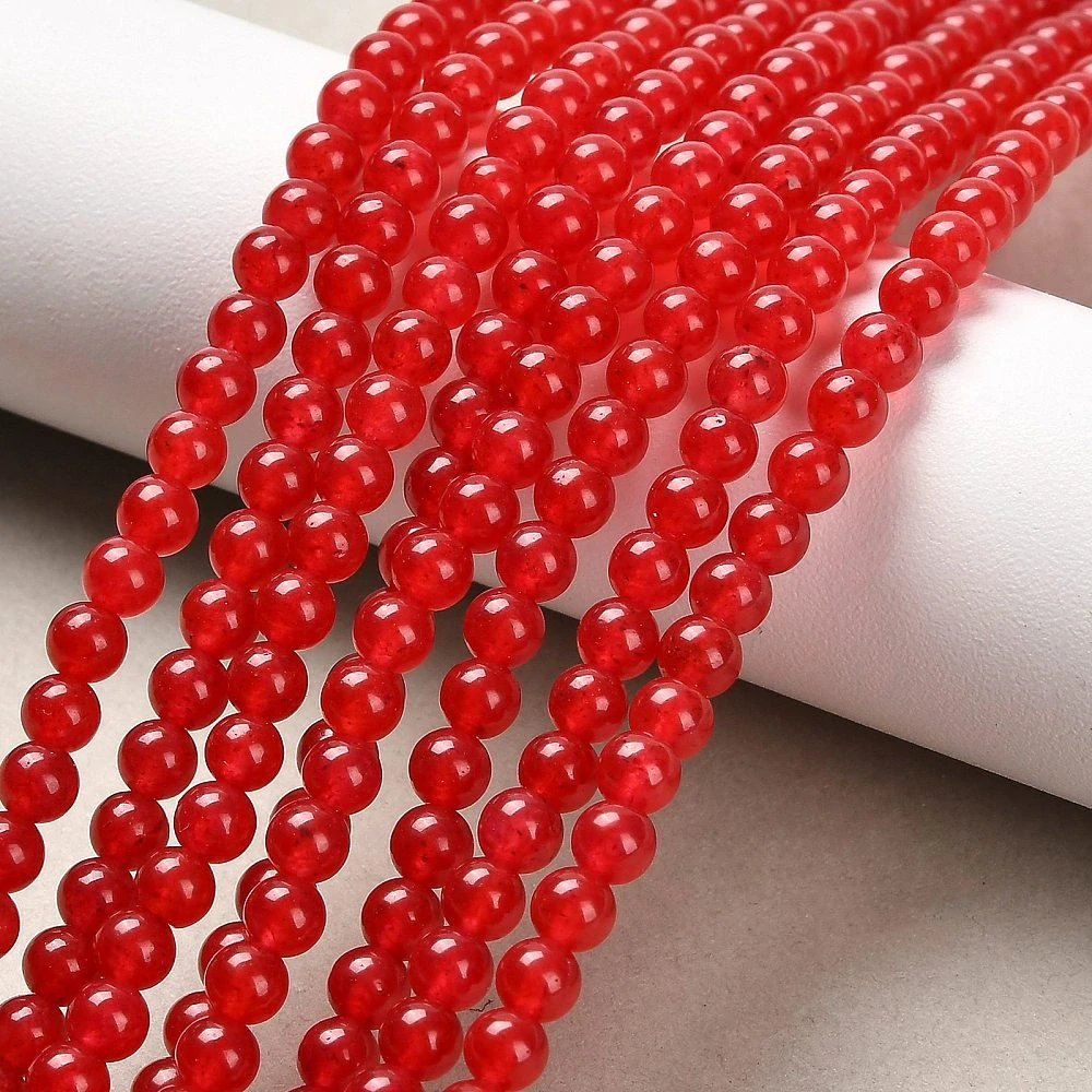 Jadeit červený, 4-4,5 mm, šňůra 38 cm (cca 92 korálků)