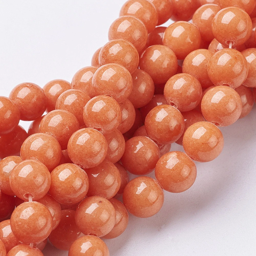 Jadeit oranžový barvený, 8 mm, šňůra 38 cm (cca 46 korálků)