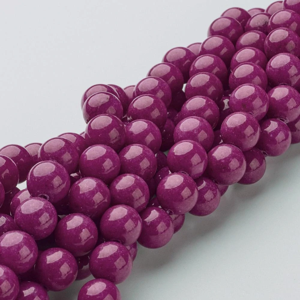 Jadeit tmavě růžový barvený, 8 mm, šňůra 38 cm (cca 46 korálků)