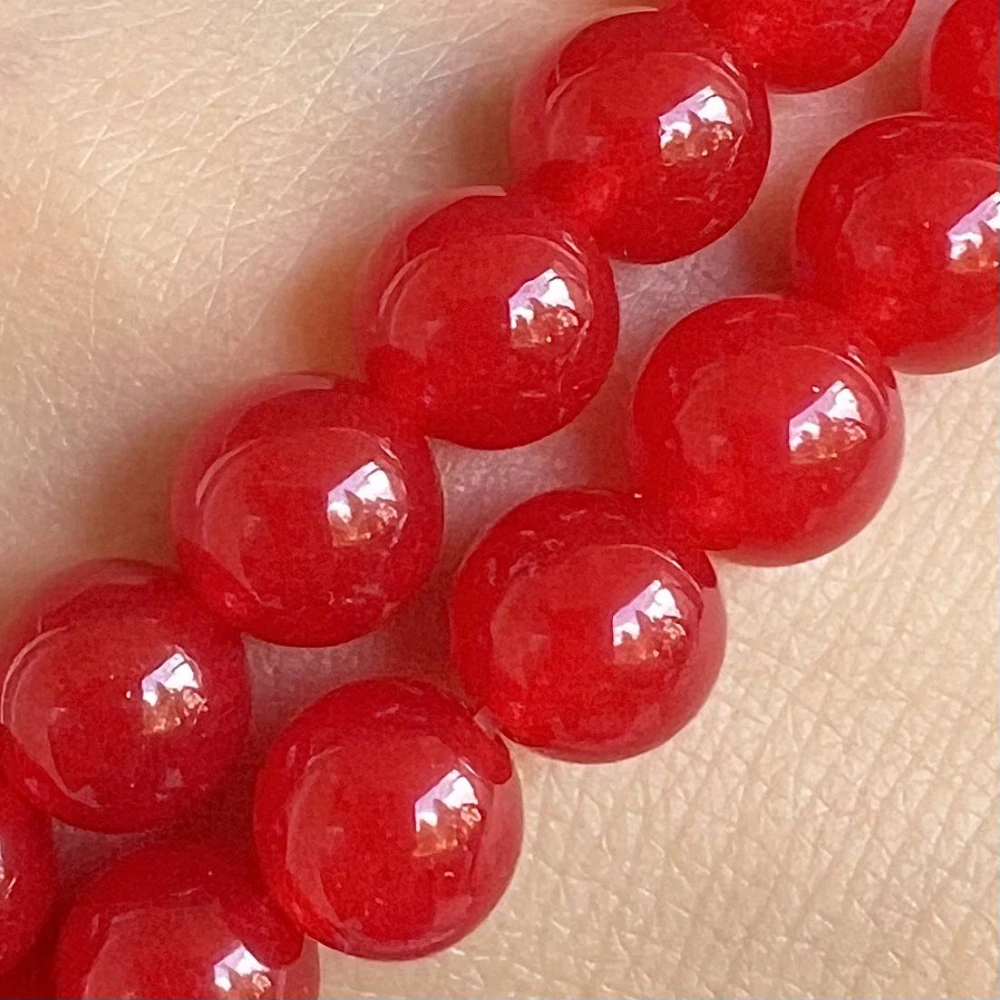 Jadeit červený, 8 mm, šňůra 38 cm (cca 50 korálků)