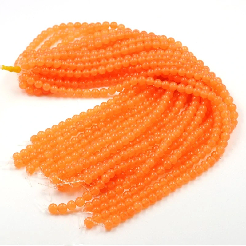 Jadeit oranžový, 8 mm, šňůra 38 cm (cca 46 korálků)
