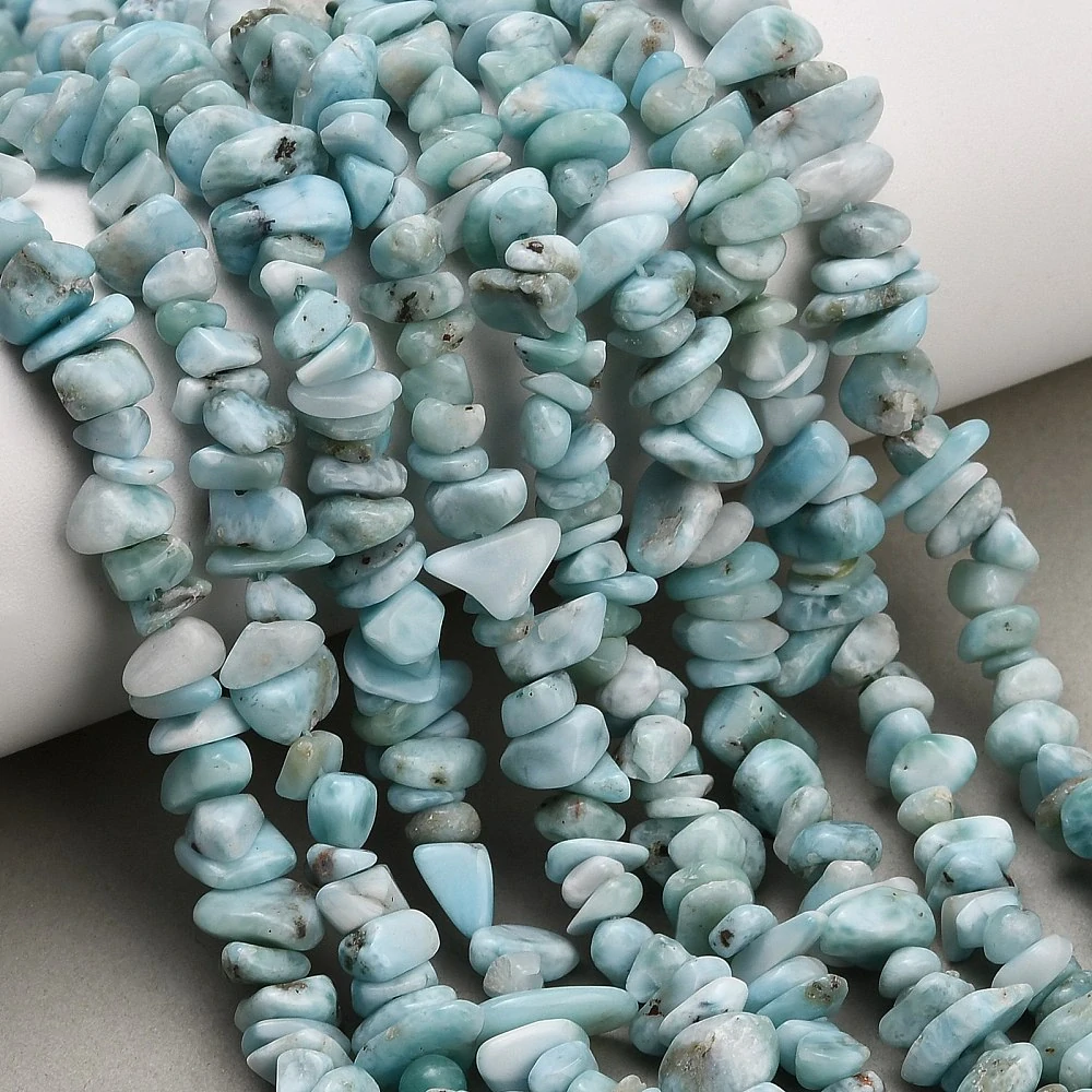 Larimar zlomky, 5-11 mm, šňůra 38 cm