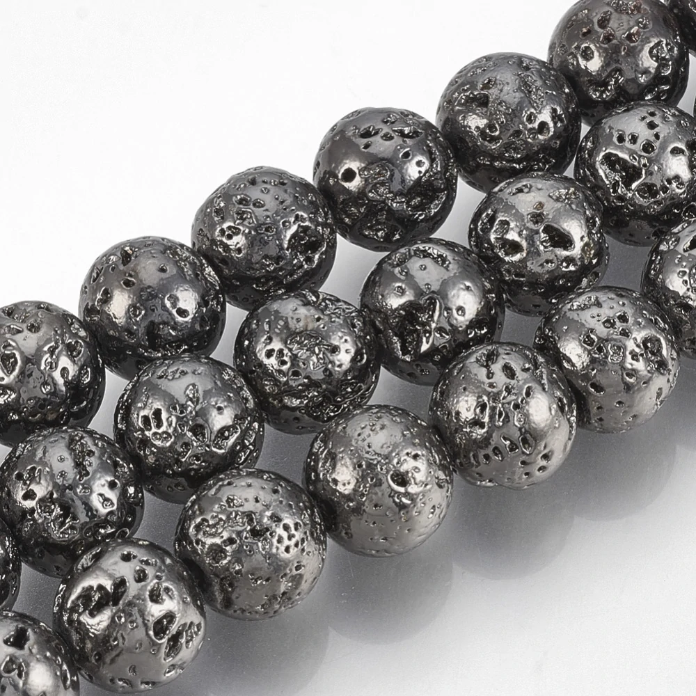 Láva pokovená tmavě šedá, 4-5 mm, šňůra 38 cm (cca 89 korálků)