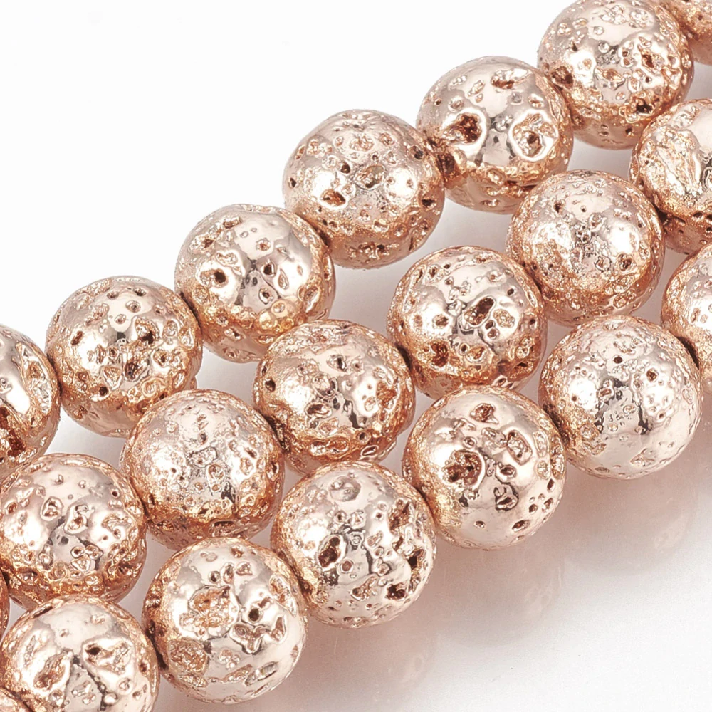 Láva pokovená rose gold, 6-7 mm, šňůra 38 cm (cca 61 korálků)