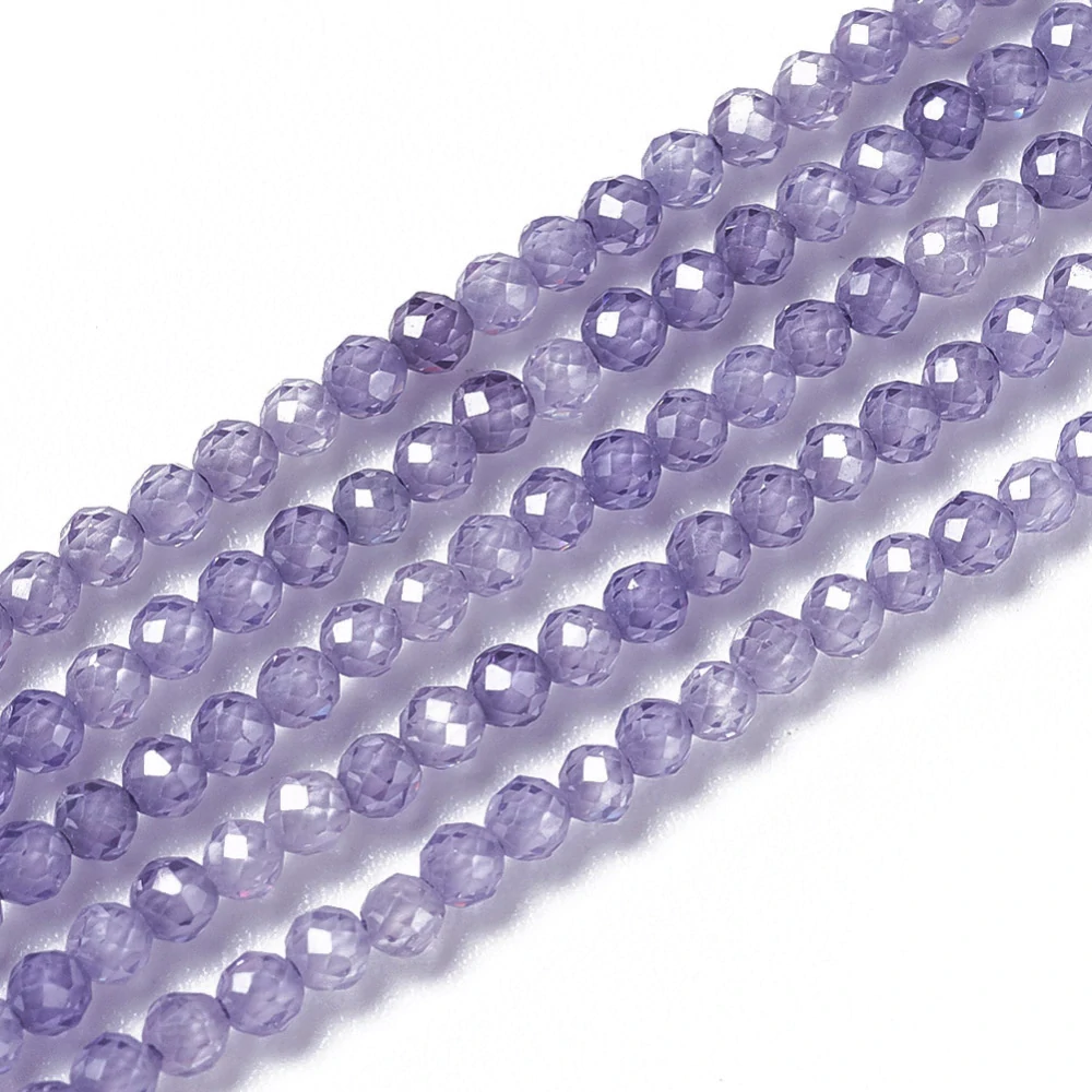 Kubické zirkony fialové, 3 mm, šňůra 37 cm