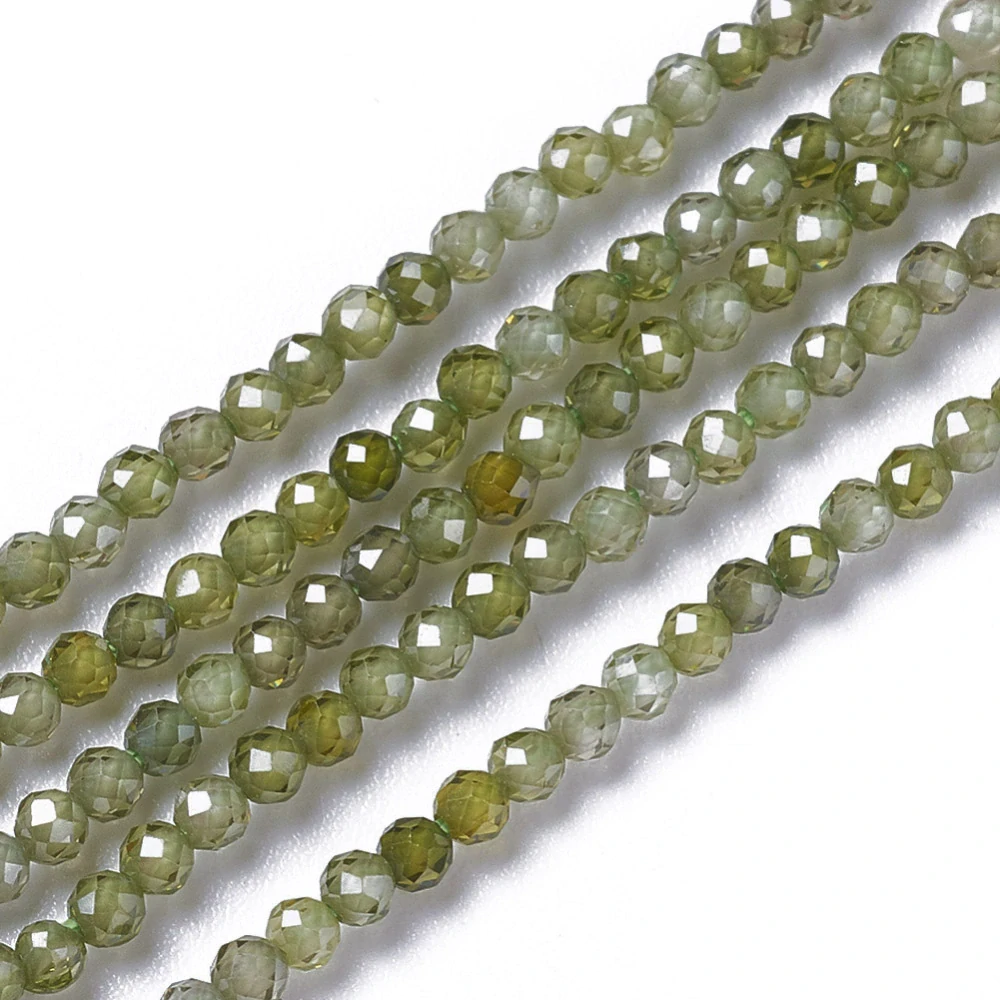 Kubické zirkony zelené, 3 mm, šňůra 37 cm