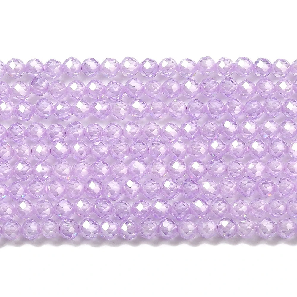 Kubické zirkony levandulové, 3 mm, šňůra 37 cm