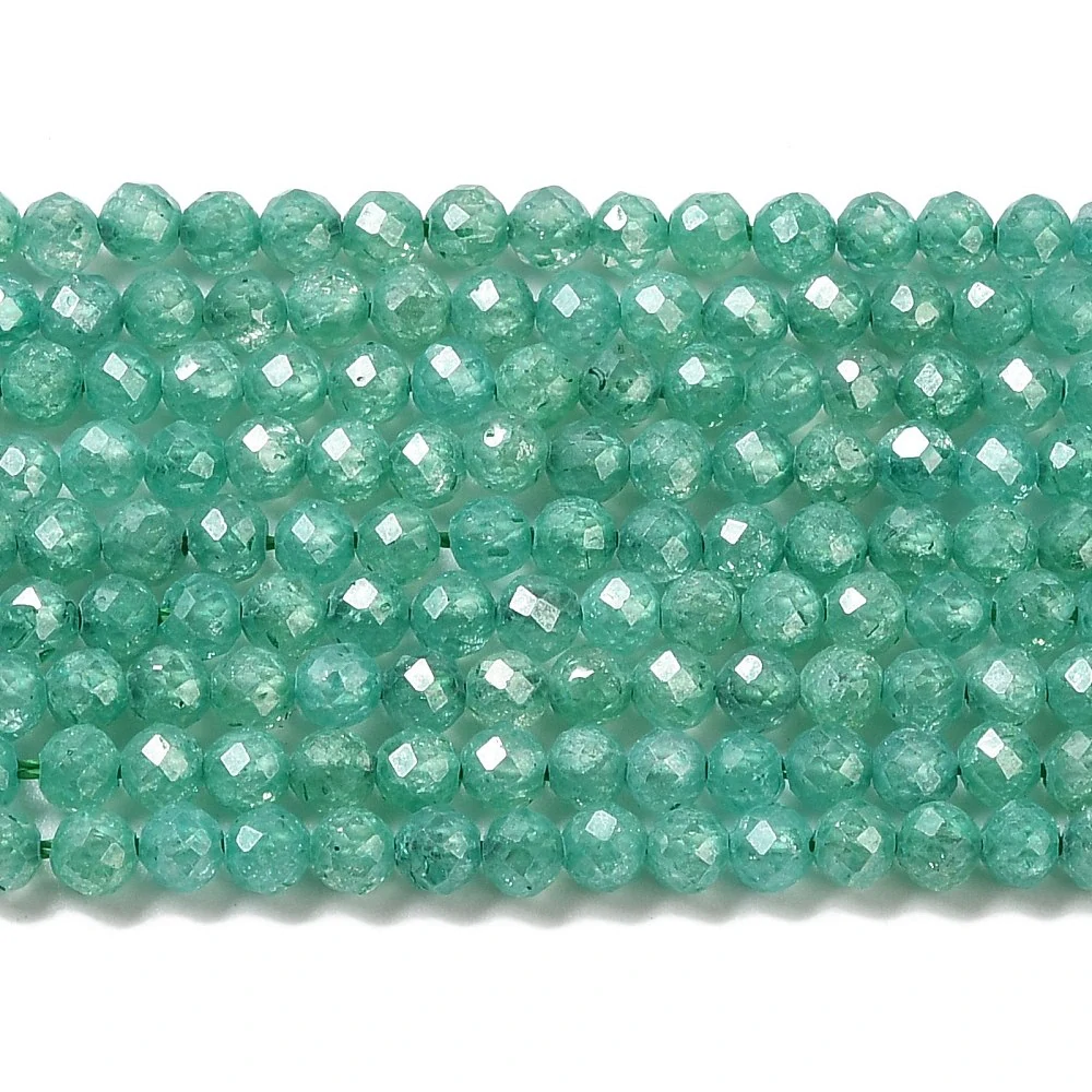 Kubické zirkony praskané - tyrkysově zelené, 3 mm, šňůra 37 cm