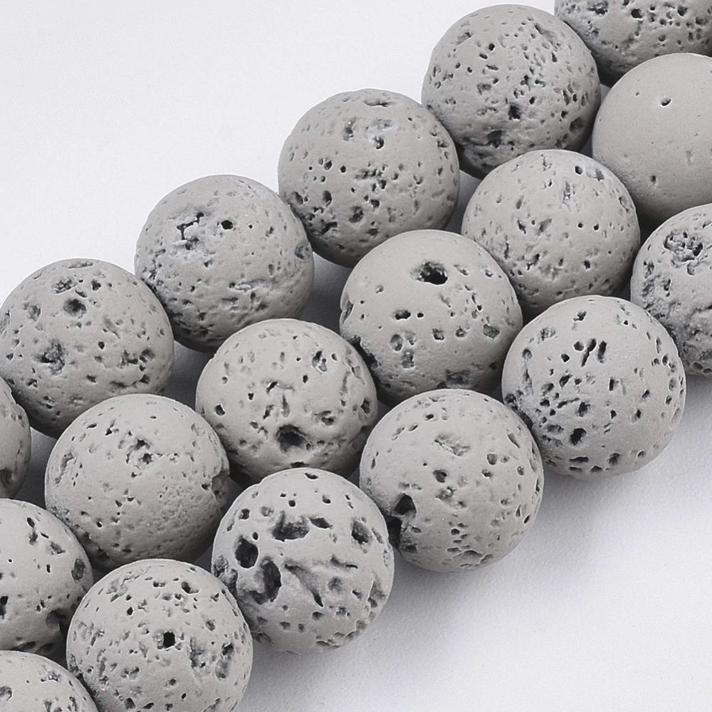 Láva šedá, 8 mm, půlšňůra 19 cm (cca 23 korálků)