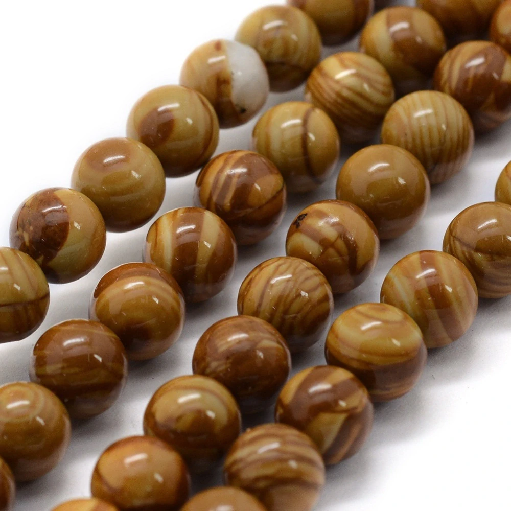 Zkamenělé dřevo, 6,5-7 mm, šňůra 38 cm (cca 62 korálků)