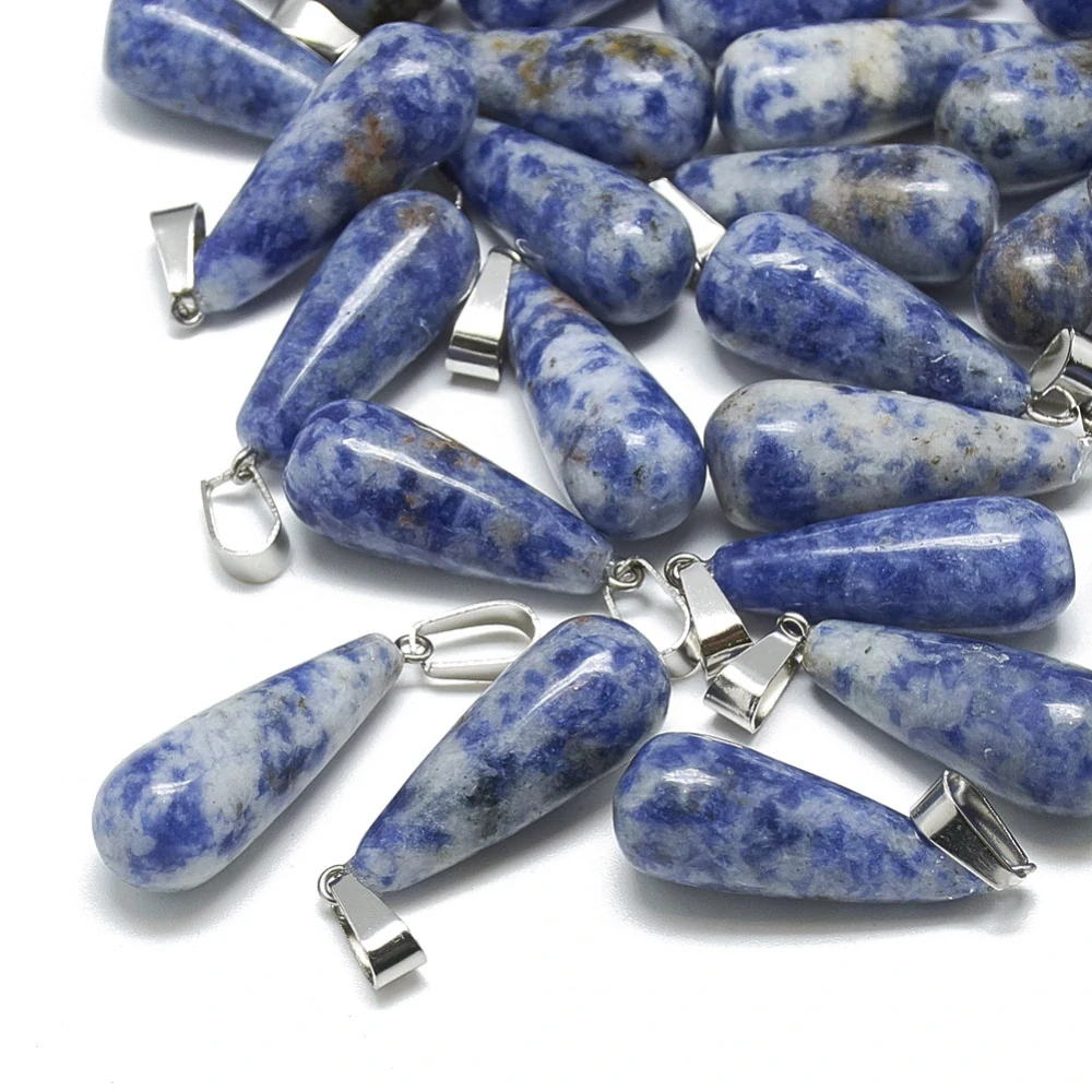 Přívěsek kapka - jaspis modrý skvrnitý, 28x10 mm