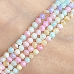 Korálky z mušloviny - jarní mix, 2,5-3 mm, šňůra 38 cm 