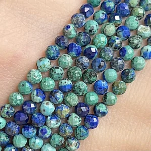 Chryzokol s lapisem lazuli, fasetovaný, kvalita AA, 3-3,5 mm, šňůra 38 cm (cca 134 korálků)