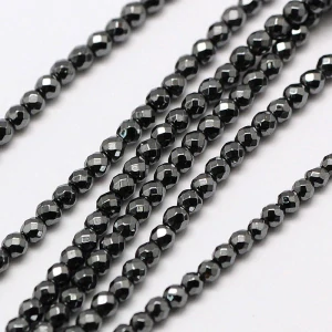 Hematit fasetovaný, 3 mm, syntetický nemagnetický, šňůra 38 cm (cca 136 korálků)