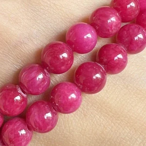 Jadeit tmavě růžový barvený, 8 mm, šňůra 38 cm (cca 46 korálků)