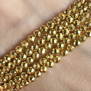 Hematit žlutozlatý, fasetovaný, 3 mm, syntetický nemagnetický, šňůra 38 cm