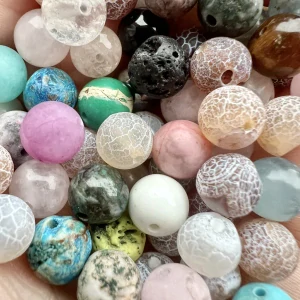 Balíček minerálních korálků II. jakosti (vyřazené korálky), náhodný mix, 8 mm, balení 50 korálků