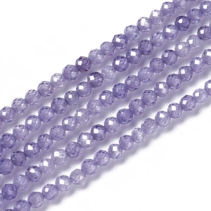 Kubické zirkony fialové, 3 mm, šňůra 37 cm