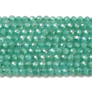Kubické zirkony praskané - tyrkysově zelené, 3 mm, šňůra 37 cm