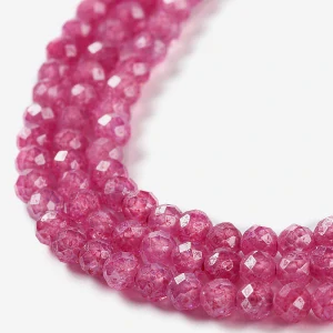 Kubické zirkony praskané - růžové, 3 mm, šňůra 37 cm