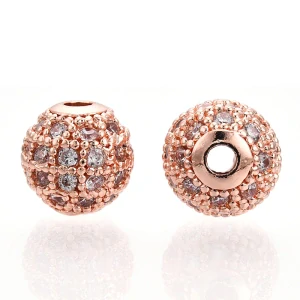 Mosazný korálek, rose gold s kubickými zirkony, 8 mm