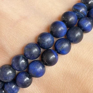 Tygří oko modré, 8 mm, matné, půlšňůra 19 cm (cca 23 korálků)