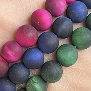 Tygří oko, mix barev, 8 mm, matné, půlšňůra 19 cm (cca 23 korálků)