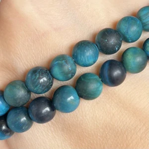 Tygří oko tyrkysové, 8 mm, matné, půlšňůra 19 cm (cca 23 korálků)