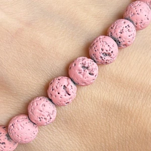 Láva růžová, 8 mm, půlšňůra 19 cm (cca 23 korálků)