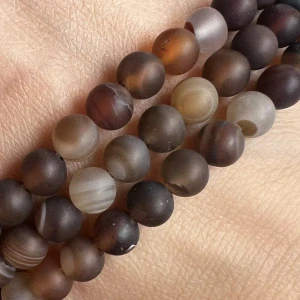 Achát proužkatý hnědý, kvalita A, matný, 6-6,5 mm, balení 5 ks