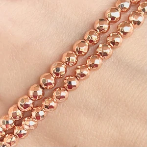 Hematit rose gold, fasetovaný, 3 mm, syntetický nemagnetický, šňůra 38 cm