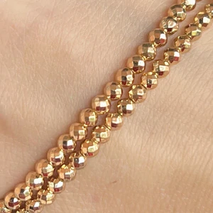 Hematit zlatý, fasetovaný, 3 mm, syntetický nemagnetický, šňůra 38 cm