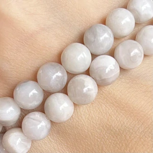 Bílý krajkový achát, 8 mm, balení 5 ks