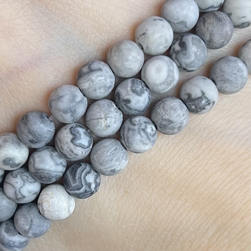 Jaspis krajinný matný, 6 mm, šňůra 38 cm (cca 62 korálků)