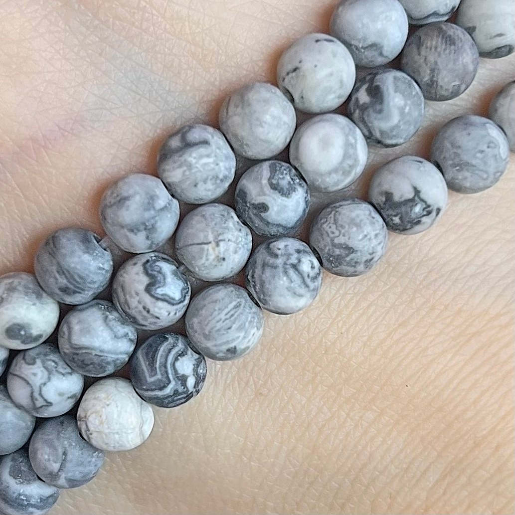 Jaspis krajinný matný, 6 mm, šňůra 38 cm (cca 62 korálků)