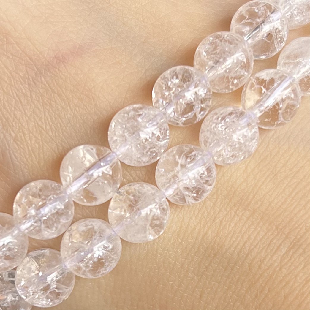 Křišťál praskaný, 8 mm, šňůra 36 cm (cca 40 korálků)