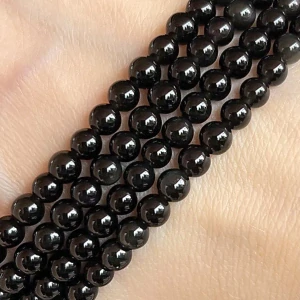 Obsidián černý, kvalita AA, 4-4,5 mm, šňůra 38 cm (cca 84 korálků)