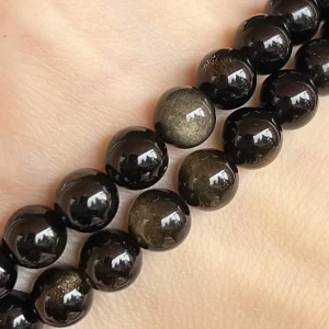 Obsidián zlatý, kvalita A, 8 mm, půlšňůra 19 cm (cca 23 korálků)