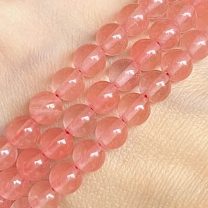 Křemen třešňový - skleněná imitace, 6 mm, šňůra 38 cm (cca 63 korálků)