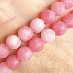 Jadeit růžový barvený, matný, 8 mm, šňůra 38 cm (cca 46 korálků)