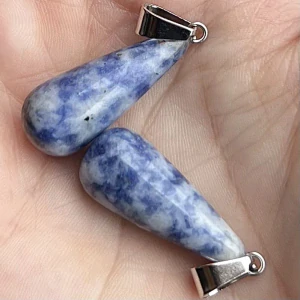 Přívěsek kapka - jaspis modrý skvrnitý, 28x10 mm