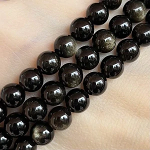 Obsidián zlatý, kvalita A, 6 mm, balení 5 ks