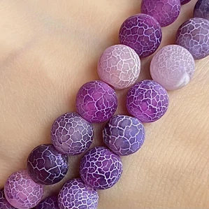 Achát ledový fialový, 8 mm, šňůra 38 cm (cca 46 korálků)