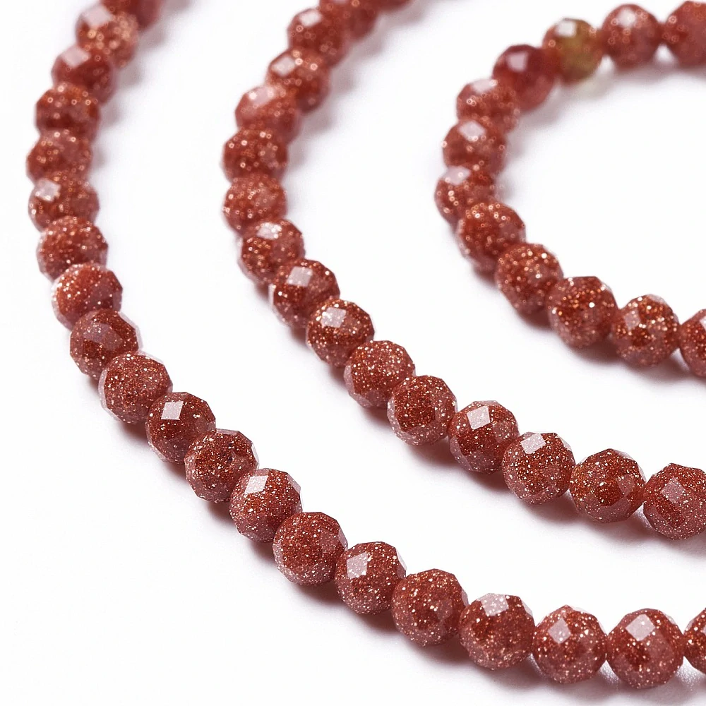 Syntetický goldstone, fasetovaný, 3 mm, šňůra 38 cm 