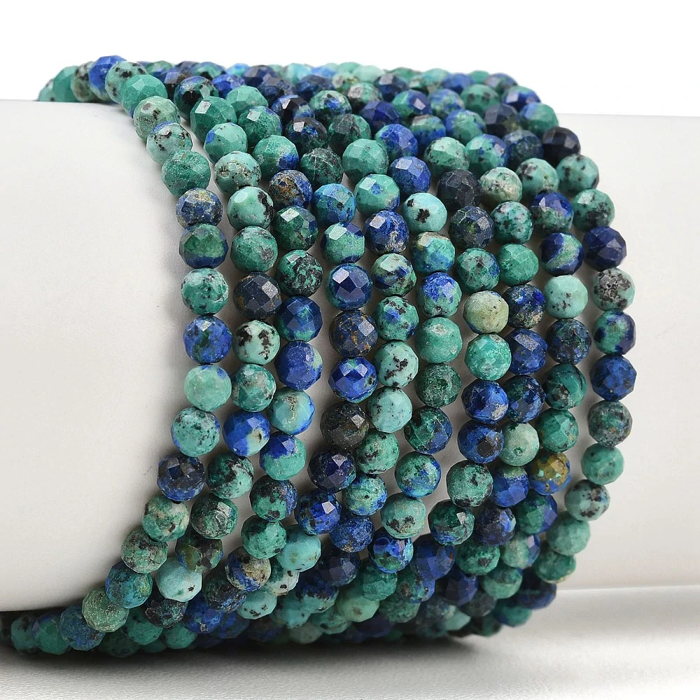 Chryzokol s lapisem lazuli, fasetovaný, kvalita AA, 3-3,5 mm, šňůra 38 cm (cca 134 korálků)