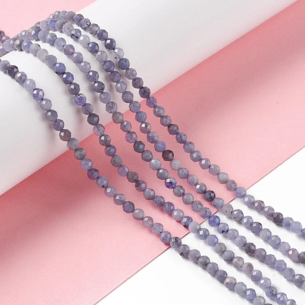 Tanzanit, fasetovaný, 3-3,5 mm, půlšňůra 19 cm (cca 58 korálků) 