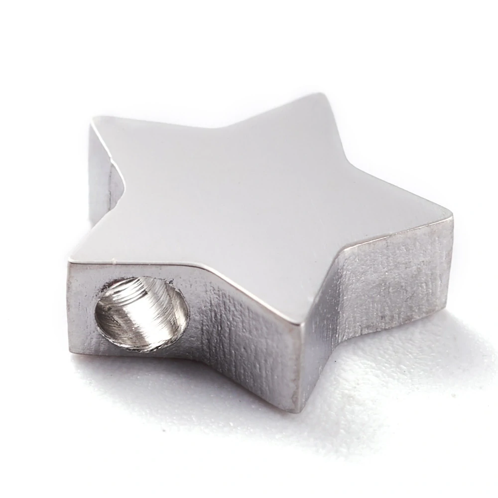 304 Nerezový korálek Hvězda, stříbrný, 9,5 mm