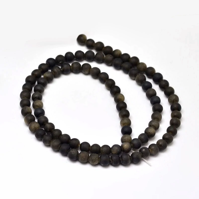 Obsidián zlatý matný, 4 mm, šňůra 38 cm (cca 95 korálků)